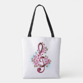 Muziektekiemen met Sakura bloemen Tote Bag (Achterkant)