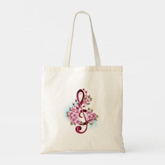 Muziektekiemen met Sakura bloemen Tote Bag (Achterkant)