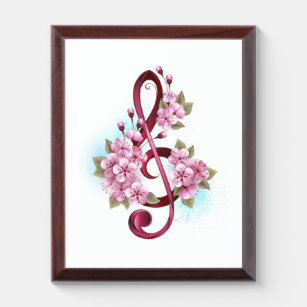 Muziektekiemen met Sakura bloemen Troffee Gedenkplaat