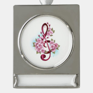 Muziektekiemen met Sakura bloemen Verzilverd Banner Ornament