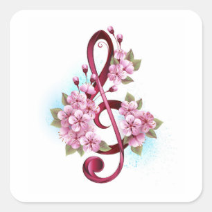 Muziektekiemen met Sakura bloemen Vierkante Sticker