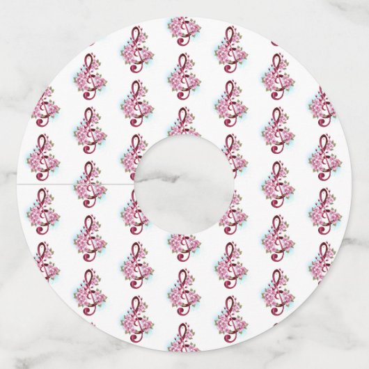 Muziektekiemen met Sakura bloemen Wijnglaslabel (Voorkant)