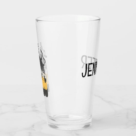 Muziektekst met vinylplaat glas (Links)