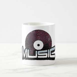 Muziektekst met vinylplaat koffiemok