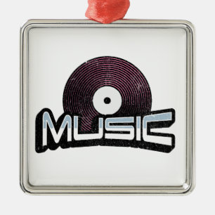 Muziektekst met vinylplaat metalen ornament