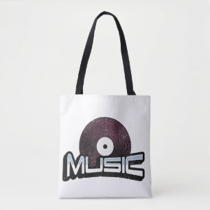 Muziektekst met vinylplaat tote bag