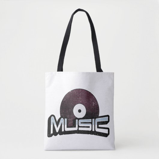 Muziektekst met vinylplaat tote bag (Voorkant)