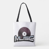 Muziektekst met vinylplaat tote bag (Achterkant)