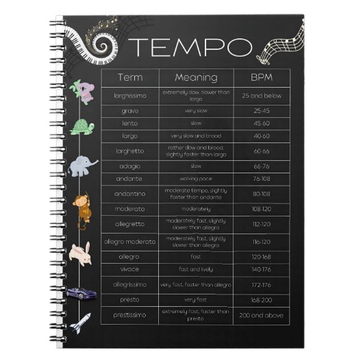 Muziektempo spiraal notebook notitieboek (Voorkant)