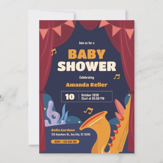 Muziektheater Baby shower uitnodiging (Voorkant)
