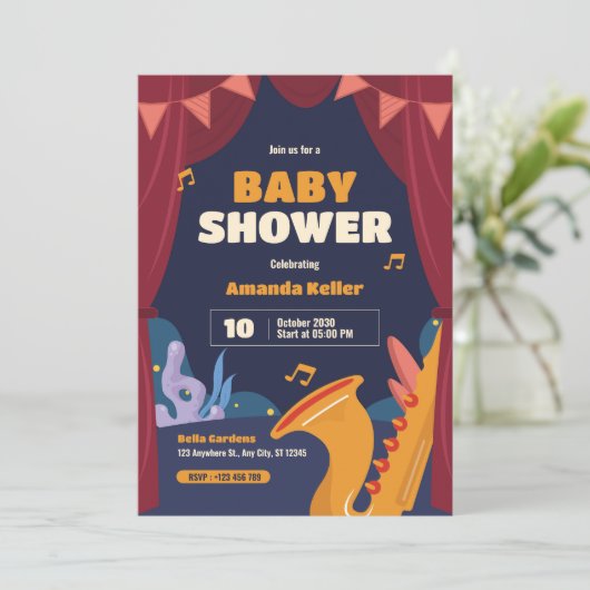 Muziektheater Baby shower uitnodiging (Staand voorkant)