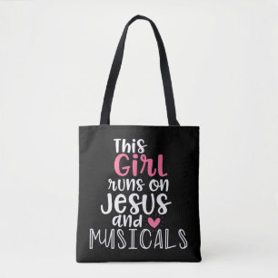 Muziektheater Gifts Teen Girl loopt op Jesus Musi Tote Bag