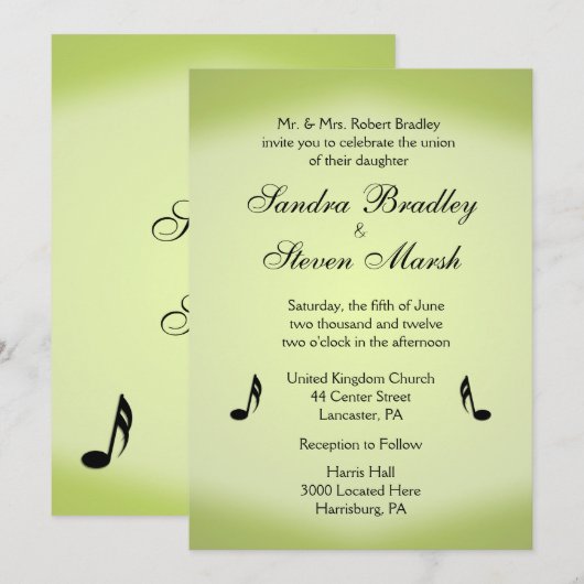 Muziekthema Green Wedding Kaart (Voorkant / Achterkant)