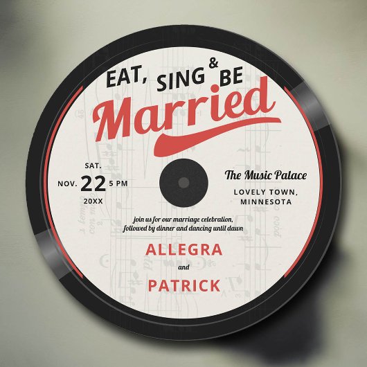 Muziekthema  Retro Vinyl 70s Bruiloft Kaart