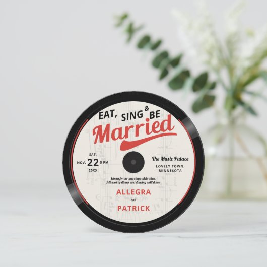 Muziekthema  Retro Vinyl 70s Bruiloft Kaart (Staand voorkant)