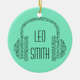 Muziekthema's hoofdtelefoon met persoonlijke naam keramisch ornament