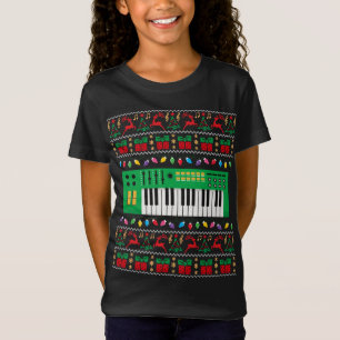 Muziektoetsenbord met lelijke kerstfeestjes t-shirt