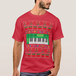 Muziektoetsenbord met lelijke kerstfeestjes t-shirt