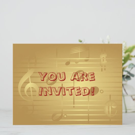 Muziekuitnodiging - Gold Music Note Invitation Kaart (Staand voorkant)
