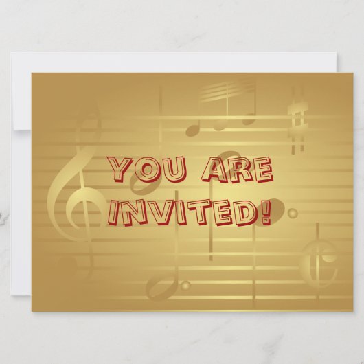 Muziekuitnodiging - Gold Music Note Invitation Kaart (Voorkant)