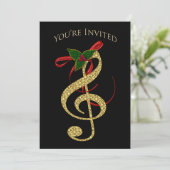 Muziekuitnodiging - Kerstmis - G-Clef in Gold Kaart (Staand voorkant)