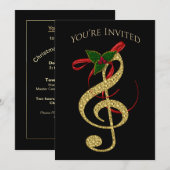Muziekuitnodiging - Kerstmis - G-Clef in Gold Kaart (Voorkant / Achterkant)