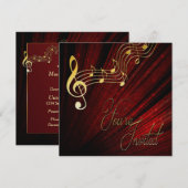 Muziekuitnodiging - REd - Gold Notes - Classy Kaart (Voorkant / Achterkant)