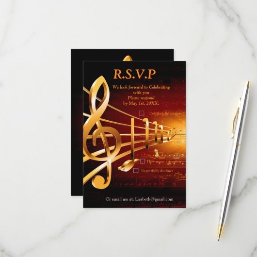 Muziekvieringsthema's RSVP Kaartje (Voorkant / Achterkant in situ)