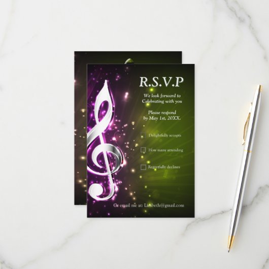 Muziekvieringsthema's RSVP Kaartje (Voorkant / Achterkant in situ)