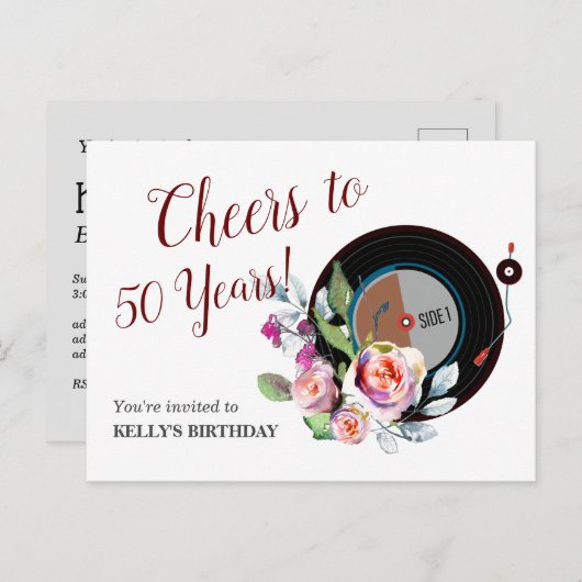 muziekvinylrecord Uitnodiging Briefkaart (Voorkant / Achterkant)