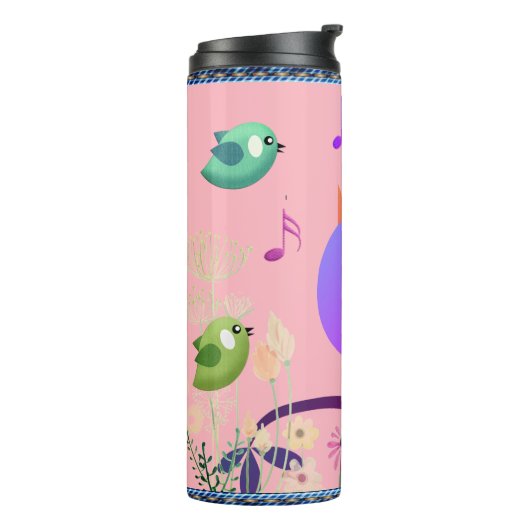 Muziekvogels (m/initialen) Thermische getumbler Thermosbeker (Gedraaid links)