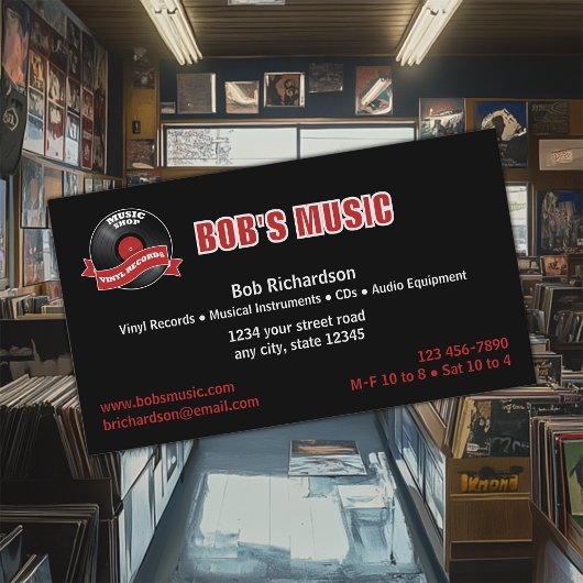muziekwinkel voor platenzaken visitekaartje