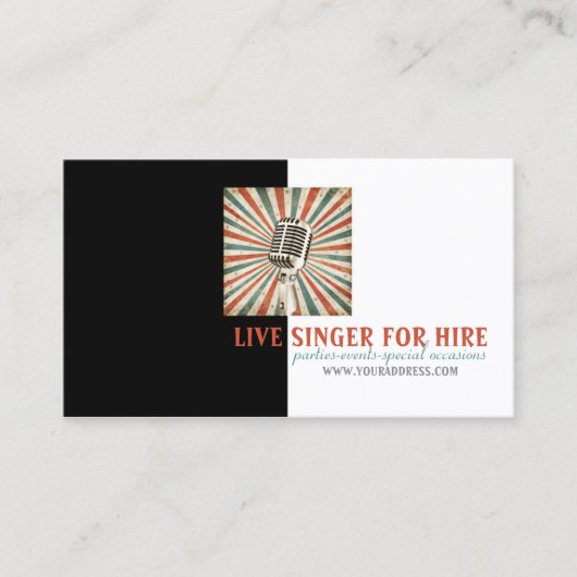 Muziekzanger Vocalist Hire Microfoon Fotokaart Visitekaartje (Voorkant)