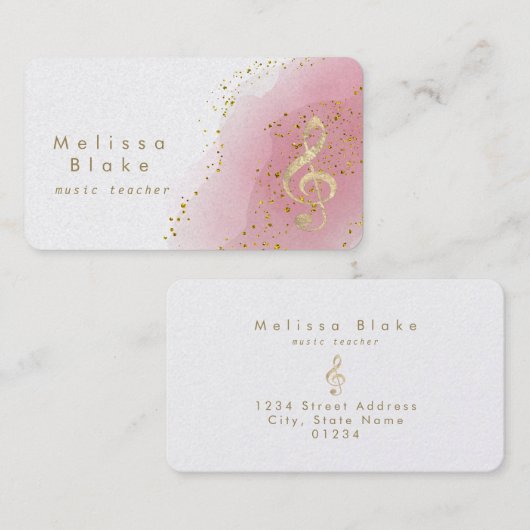 muzieleraar faux gouden folie treuzelt in opgerold visitekaartje (Voorkant / Achterkant)