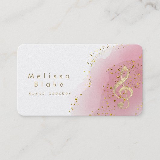 muzieleraar faux gouden folie treuzelt in opgerold visitekaartje (Voorkant)