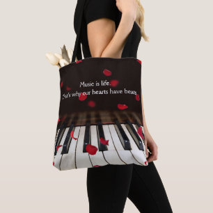 Muzikaal citaat op piano toetsenbord tote bag