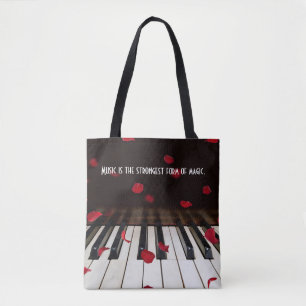 Muzikaal citaat op pianotoetsen boodschappentas tote bag