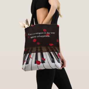 Muzikaal citaat op pianotoetsen tote tas