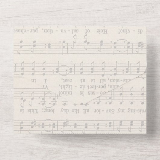 Muzikaal Dusty Blue Peony Kerk Bruiloft All In One Uitnodiging (Achterkant)