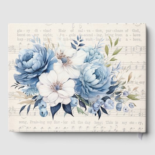 Muzikaal Dusty Blue Peony Kerk Bruiloft Gastenboek (Achterkant)