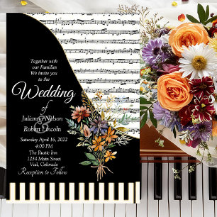 Muzikaal pianothema trouwuitnodiging kaart
