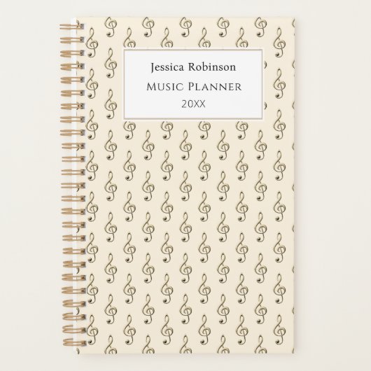 Muzikaal Sleutel Symbool Patroon Stijlvolle Crème Planner (Voorkant)