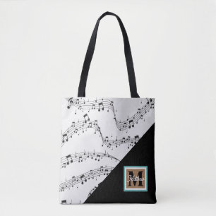 Muzikaans monogram zwart en wit tote bag