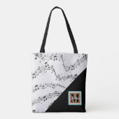 Muzikaans monogram zwart en wit tote bag (Achterkant)