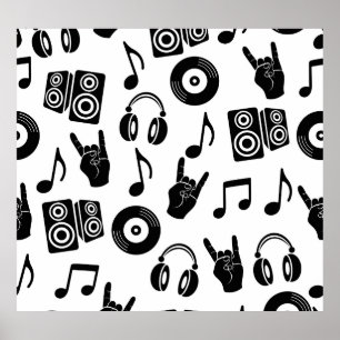 Muzikale Accessoires: Monochroom Patroon. Poster
