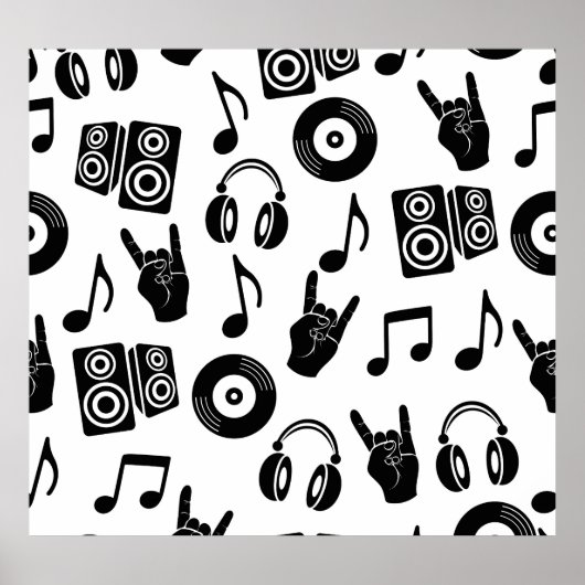 Muzikale Accessoires: Monochroom Patroon. Poster (Voorkant)