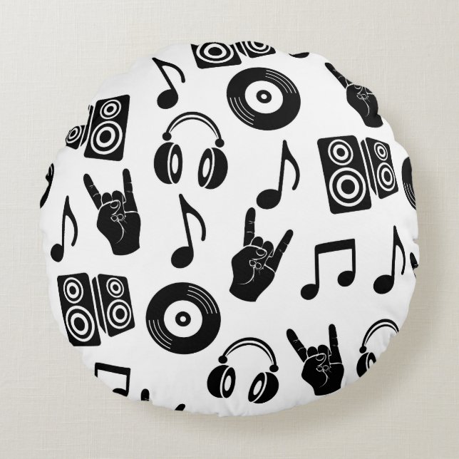 Muzikale Accessoires: Monochroom  Patroon. Rond Kussen (Voorkant)