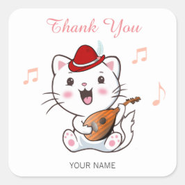 Muzikale Bard Kat met Mandoline Dank Je Vierkante Sticker