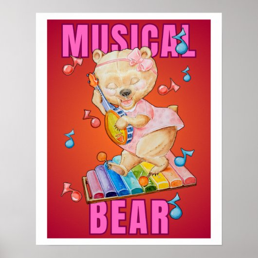 Muzikale Beer PosterPrint, Waarde (Halfglans) Poster (Voorkant)