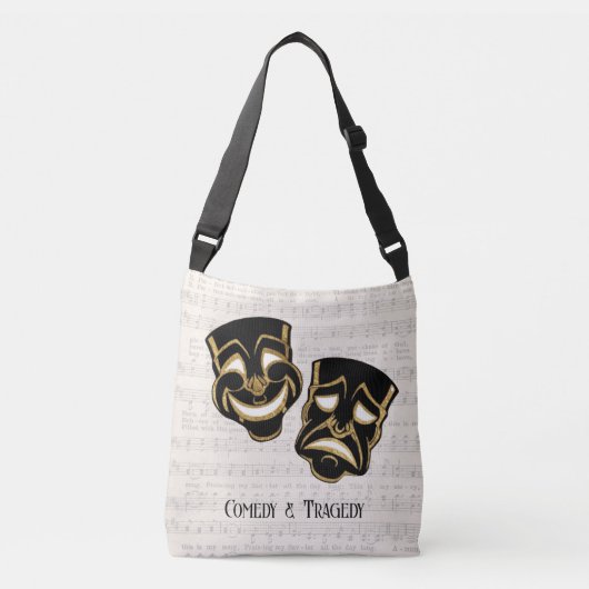 Muzikale Black & Gold Comedy en Tragedie Crossbody Tas (Voorkant)